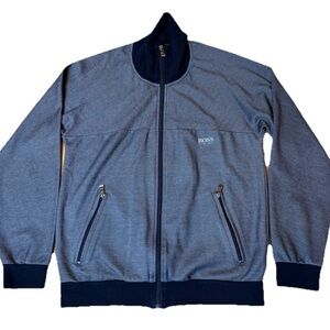 Hugo Boss Blue Jacket Men’s Sz M Full Zip Mock Neck Long Sleeve Cotton Blend